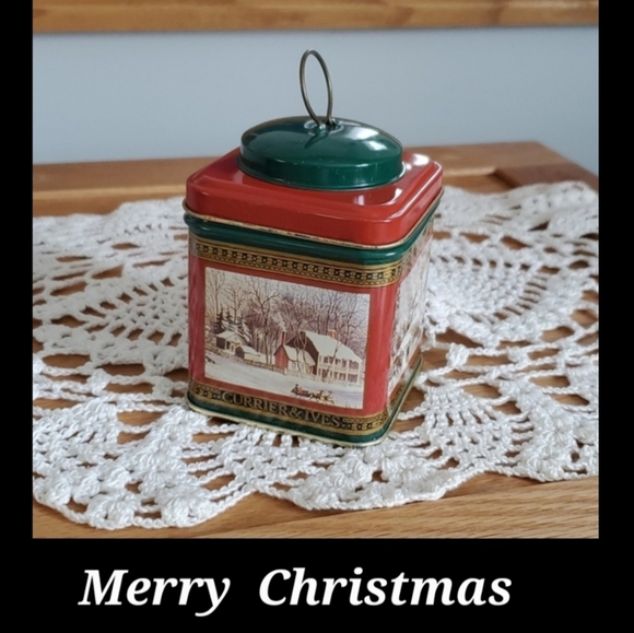Christmas Candle Tin Currier & Ives 1991 VTG Decor Cinnamon Scent Winter - Picture 11 of 14